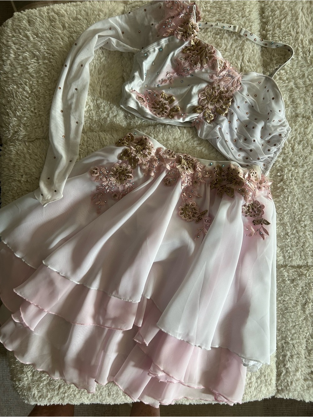 Glamour Pink and White Floral Appliqué Dance Costume